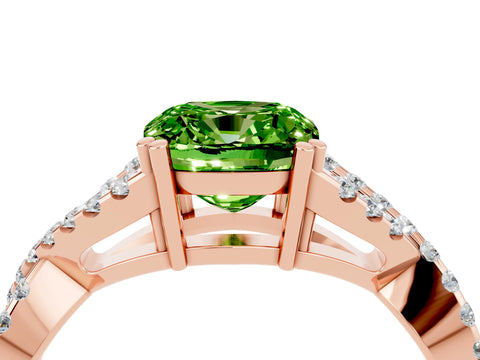 Rose gold Cushion Cut Peridot Solitaire Ring with Four-Prong Setting and Twisted Pavé Band_4