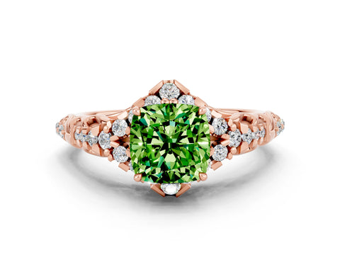 Rose gold Cushion Cut Peridot Solitaire Ring with Hidden Halo and Pavé Band_12