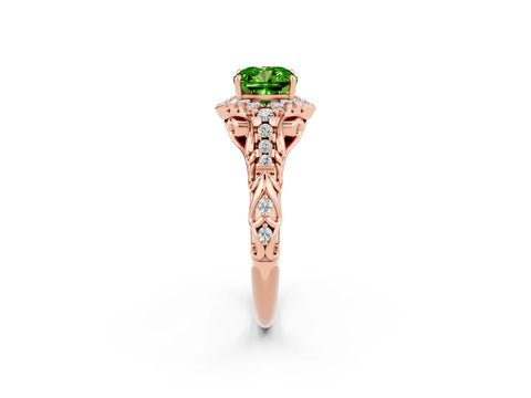 Rose gold Cushion Cut Peridot Solitaire Ring with Hidden Halo and Pavé Band_14