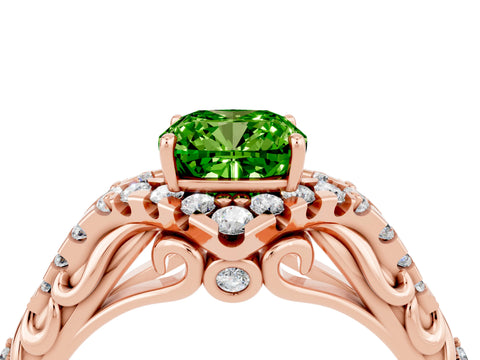 Rose gold Cushion Cut Peridot Solitaire Ring with Hidden Halo and Pavé Band_16