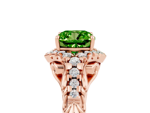 Rose gold Cushion Cut Peridot Solitaire Ring with Hidden Halo and Pavé Band_17