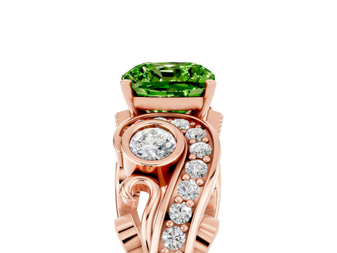 Rose gold Cushion Cut Peridot Solitaire Ring with Milgrain Pavé Band and Four-Prong Setting_29