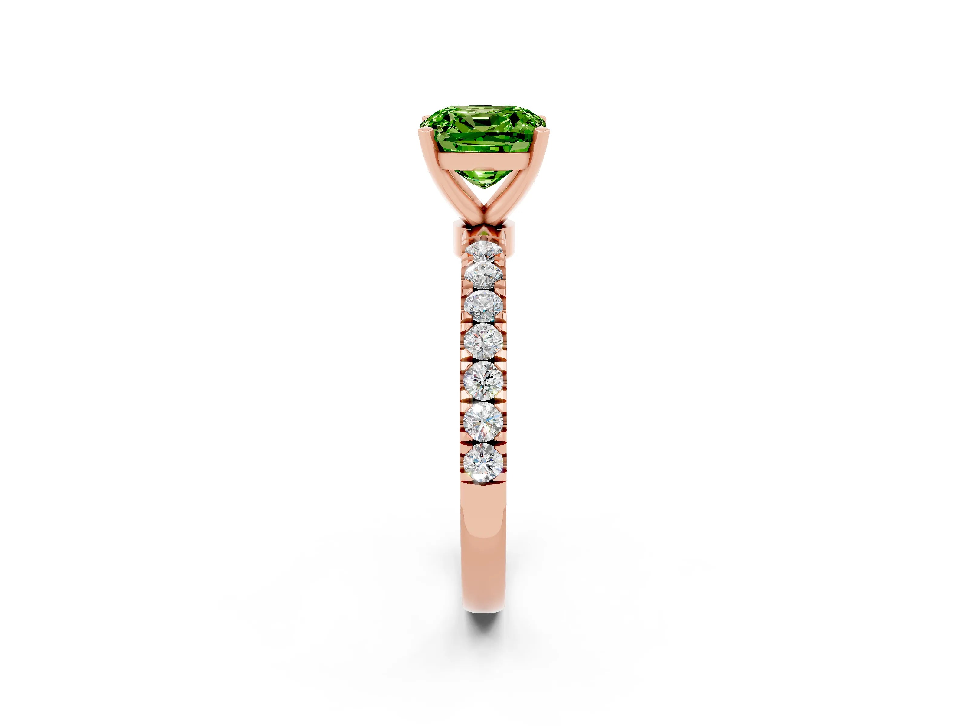 Rose gold Cushion Cut Peridot Solitaire Ring with Pavé Accents and Four-Prong Setting_2