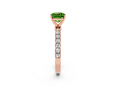 Rose gold Cushion Cut Peridot Solitaire Ring with Pavé Accents and Four-Prong Setting_2
