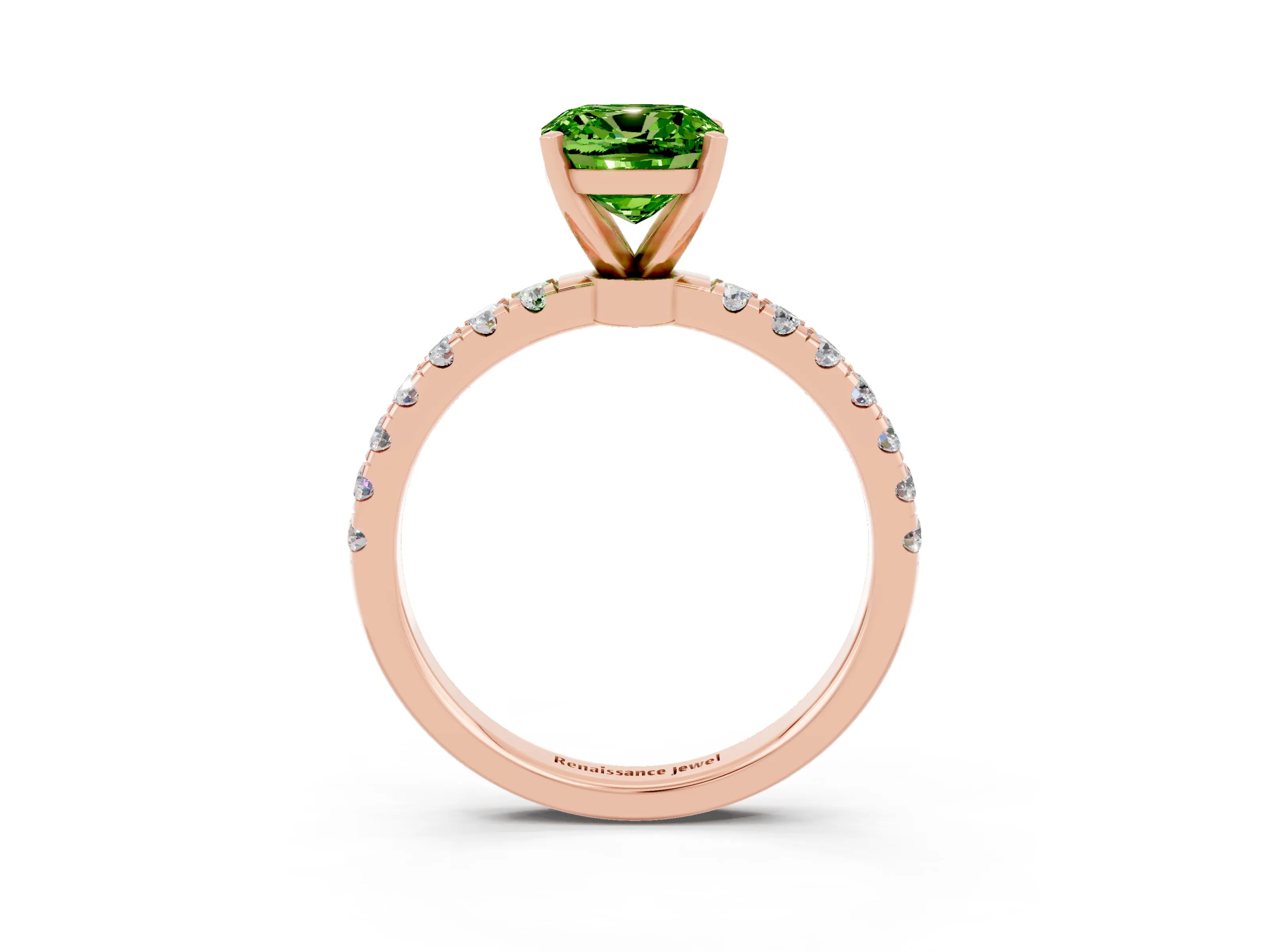 Rose gold Cushion Cut Peridot Solitaire Ring with Pavé Accents and Four-Prong Setting_3
