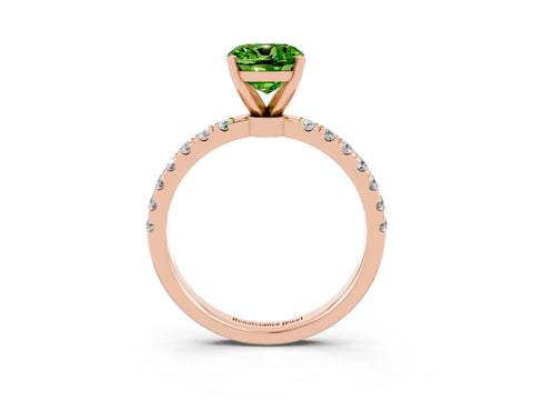 Rose gold Cushion Cut Peridot Solitaire Ring with Pavé Accents and Four-Prong Setting_3
