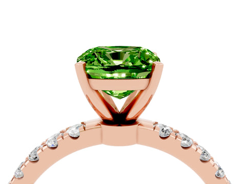Rose gold Cushion Cut Peridot Solitaire Ring with Pavé Accents and Four-Prong Setting_4