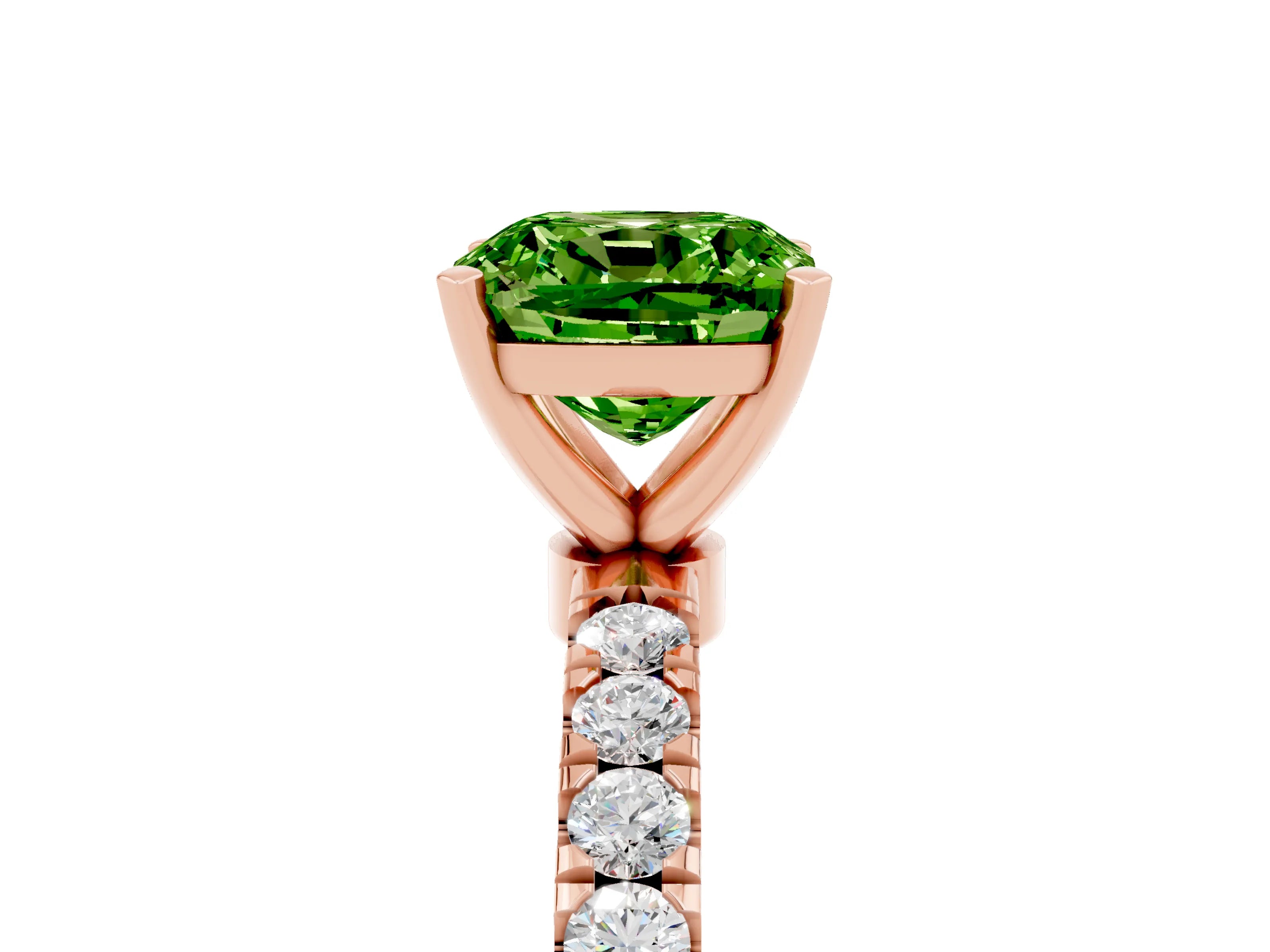 Rose gold Cushion Cut Peridot Solitaire Ring with Pavé Accents and Four-Prong Setting_5