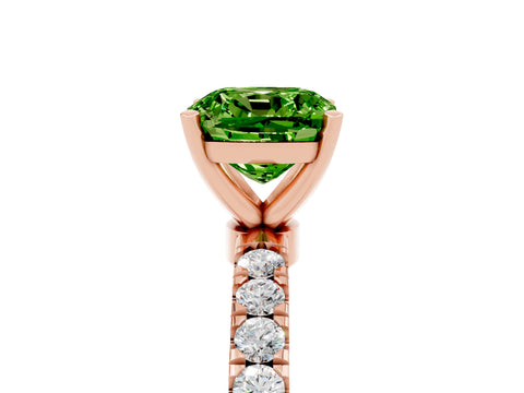 Rose gold Cushion Cut Peridot Solitaire Ring with Pavé Accents and Four-Prong Setting_5