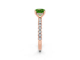 Rose gold Cushion Cut Peridot Solitaire Ring with Pavé Band and Four-Prong Setting_26