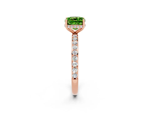 Rose gold Cushion Cut Peridot Solitaire Ring with Pavé Band and Hidden Halo_14