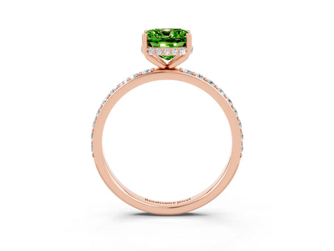 Rose gold Cushion Cut Peridot Solitaire Ring with Pavé Band and Hidden Halo_15