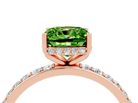Rose gold Cushion Cut Peridot Solitaire Ring with Pavé Band and Hidden Halo_16