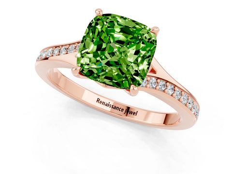 Rose gold Cushion Cut Peridot Solitaire Ring with Pavé Band and Prong Setting_13