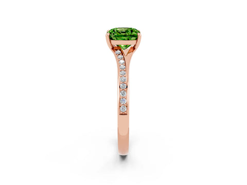 Rose gold Cushion Cut Peridot Solitaire Ring with Pavé Band and Prong Setting_14