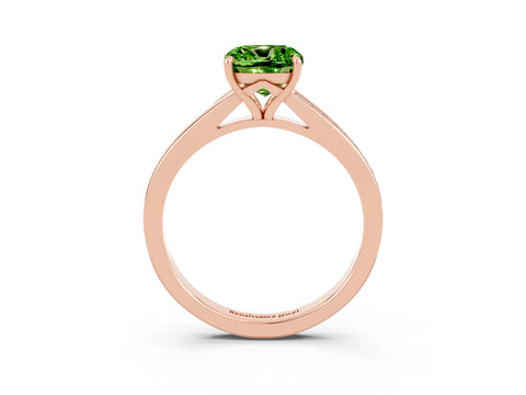 Rose gold Cushion Cut Peridot Solitaire Ring with Pavé Band and Prong Setting_15