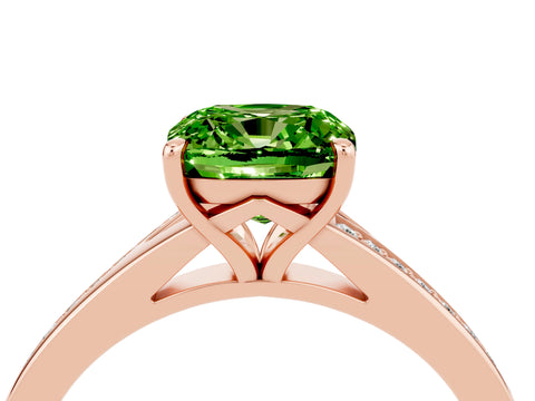 Rose gold Cushion Cut Peridot Solitaire Ring with Pavé Band and Prong Setting_16
