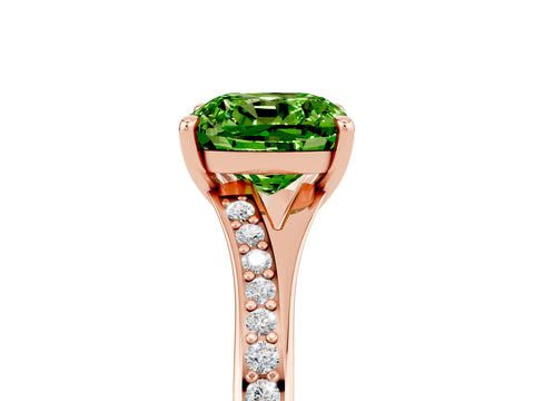 Rose gold Cushion Cut Peridot Solitaire Ring with Pavé Band and Prong Setting_17