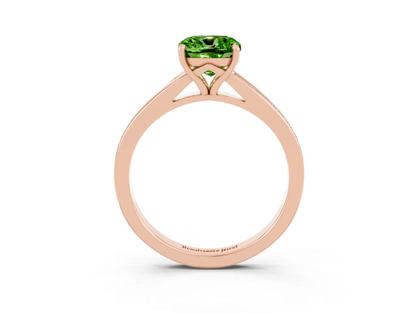 Rose gold Cushion Cut Peridot Solitaire Ring with Pavé Band and Prong Setting