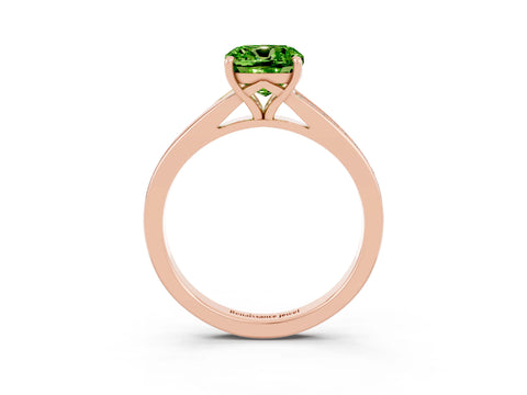 Rose gold Cushion Cut Peridot Solitaire Ring with Pavé Band and Prong Setting_3