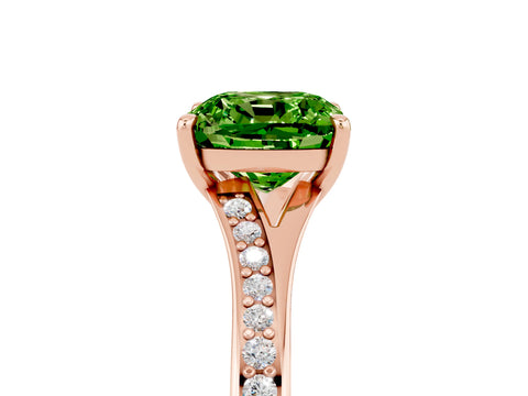 Rose gold Cushion Cut Peridot Solitaire Ring with Pavé Band and Prong Setting_5