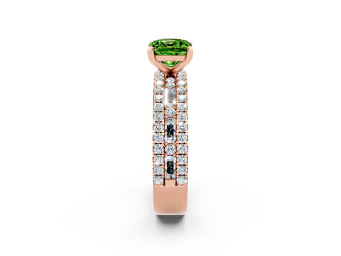 Rose gold Cushion Cut Peridot Solitaire Ring with Pavé and Channel Set Band_2