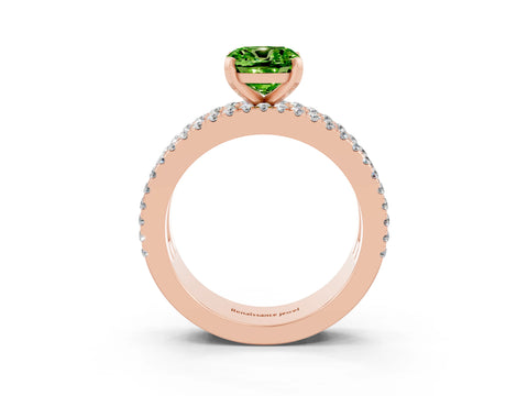 Rose gold Cushion Cut Peridot Solitaire Ring with Pavé and Channel Set Band_3
