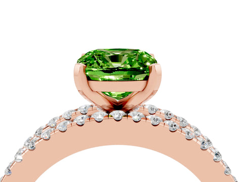 Rose gold Cushion Cut Peridot Solitaire Ring with Pavé and Channel Set Band_4