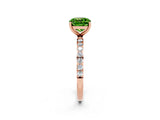 Rose gold Cushion Cut Peridot Solitaire Ring with Pave Band and Four Prong Setting_26
