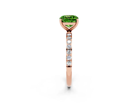 Rose gold Cushion Cut Peridot Solitaire Ring with Pave Band and Four Prong Setting_26