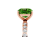 Rose gold Cushion Cut Peridot Solitaire Ring with Pave Band and Four Prong Setting_29