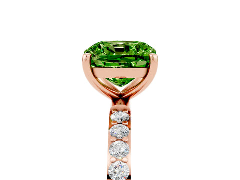 Rose gold Cushion Cut Peridot Solitaire Ring with Pave Band and Four Prong Setting_29