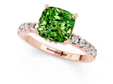 Rose gold Cushion Cut Peridot Solitaire Ring with Round  Pavé Band and Four-Prong Setting_45