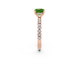 Rose gold Cushion Cut Peridot Solitaire Ring with Round  Pavé Band and Four-Prong Setting_46