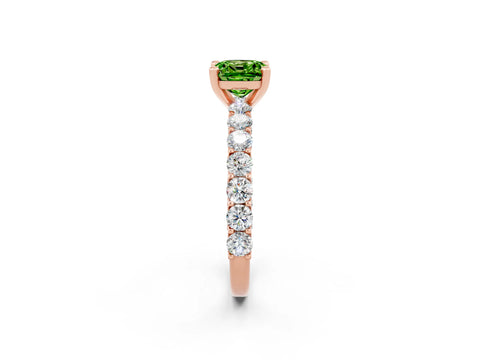 Rose gold Cushion Cut Peridot Solitaire Ring with Shared Prong Pavé Band and Four-Prong Setting_2