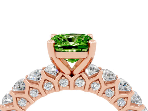 Rose gold Cushion Cut Peridot Solitaire Ring with Shared Prong Pavé Band and Four-Prong Setting_4