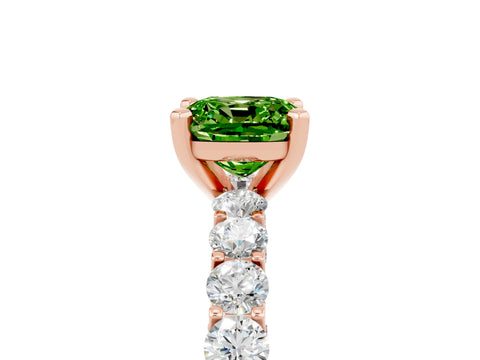 Rose gold Cushion Cut Peridot Solitaire Ring with Shared Prong Pavé Band and Four-Prong Setting_5