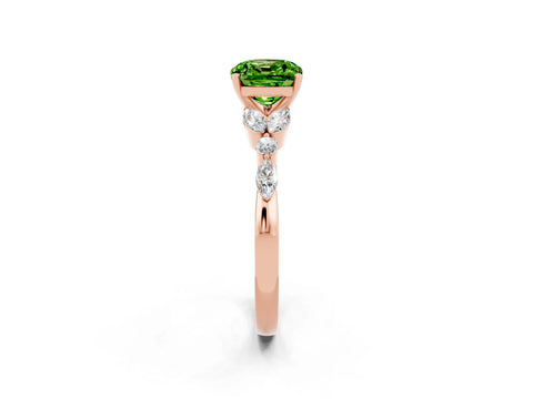 Rose gold Cushion Cut Peridot Solitaire Ring with Side Stones and Four-Prong Setting_14