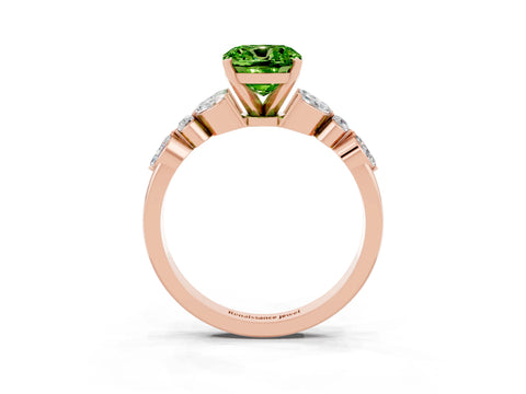 Rose gold Cushion Cut Peridot Solitaire Ring with Side Stones and Four-Prong Setting_15