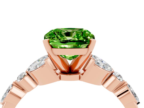 Rose gold Cushion Cut Peridot Solitaire Ring with Side Stones and Four-Prong Setting_16