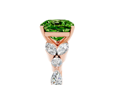 Rose gold Cushion Cut Peridot Solitaire Ring with Side Stones and Four-Prong Setting_17