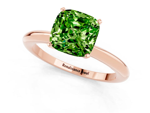 Rose gold Cushion Cut Peridot Solitaire Ring with Six-Prong Setting and Classic Band_1
