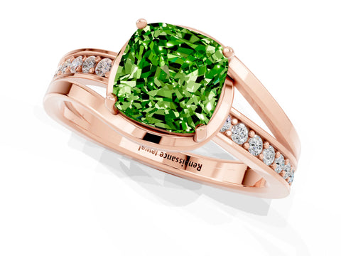 Rose gold Cushion Cut Peridot Solitaire Ring with Split Shank and Prong Setting_1