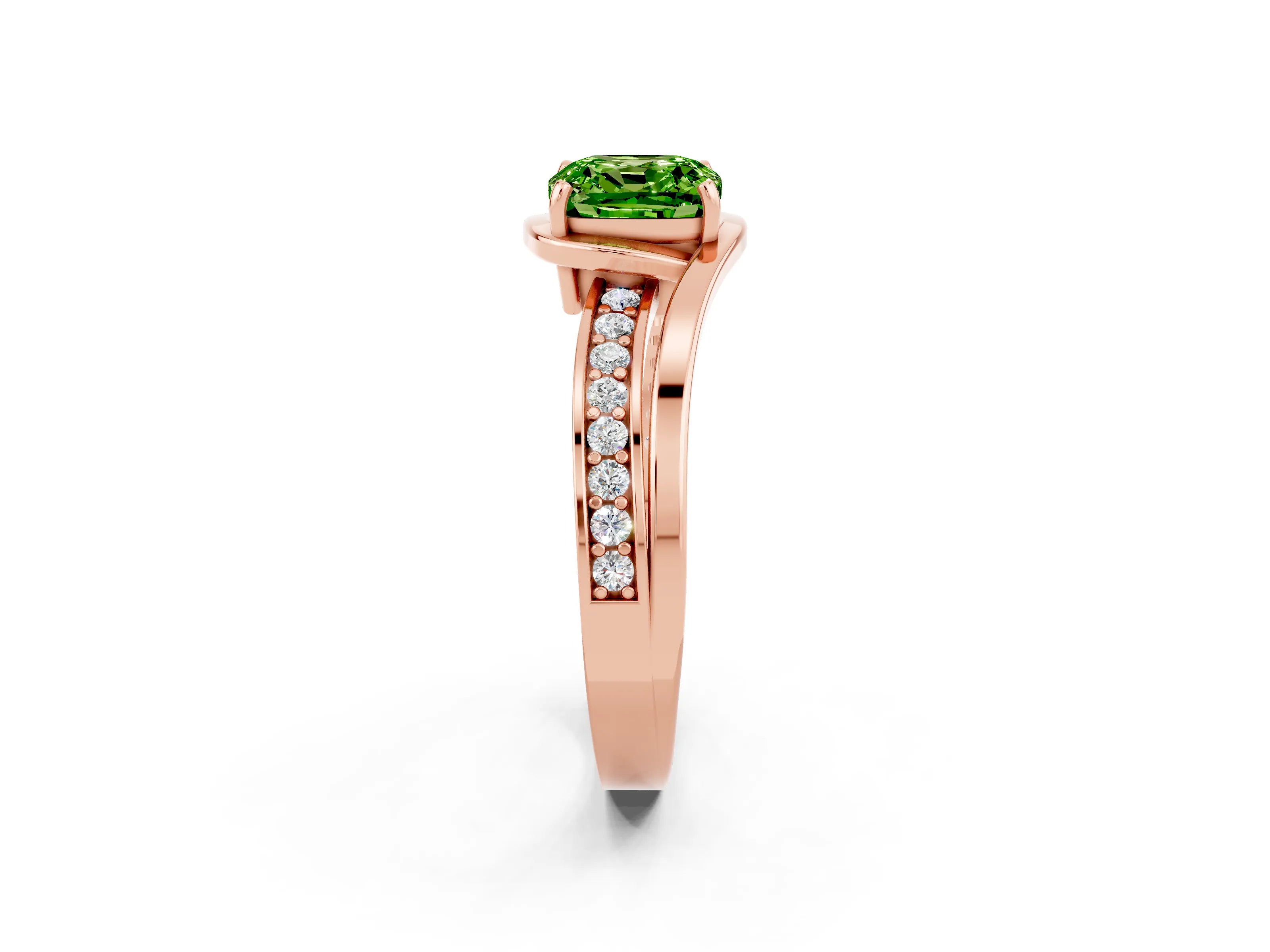 Rose gold Cushion Cut Peridot Solitaire Ring with Split Shank and Prong Setting_2