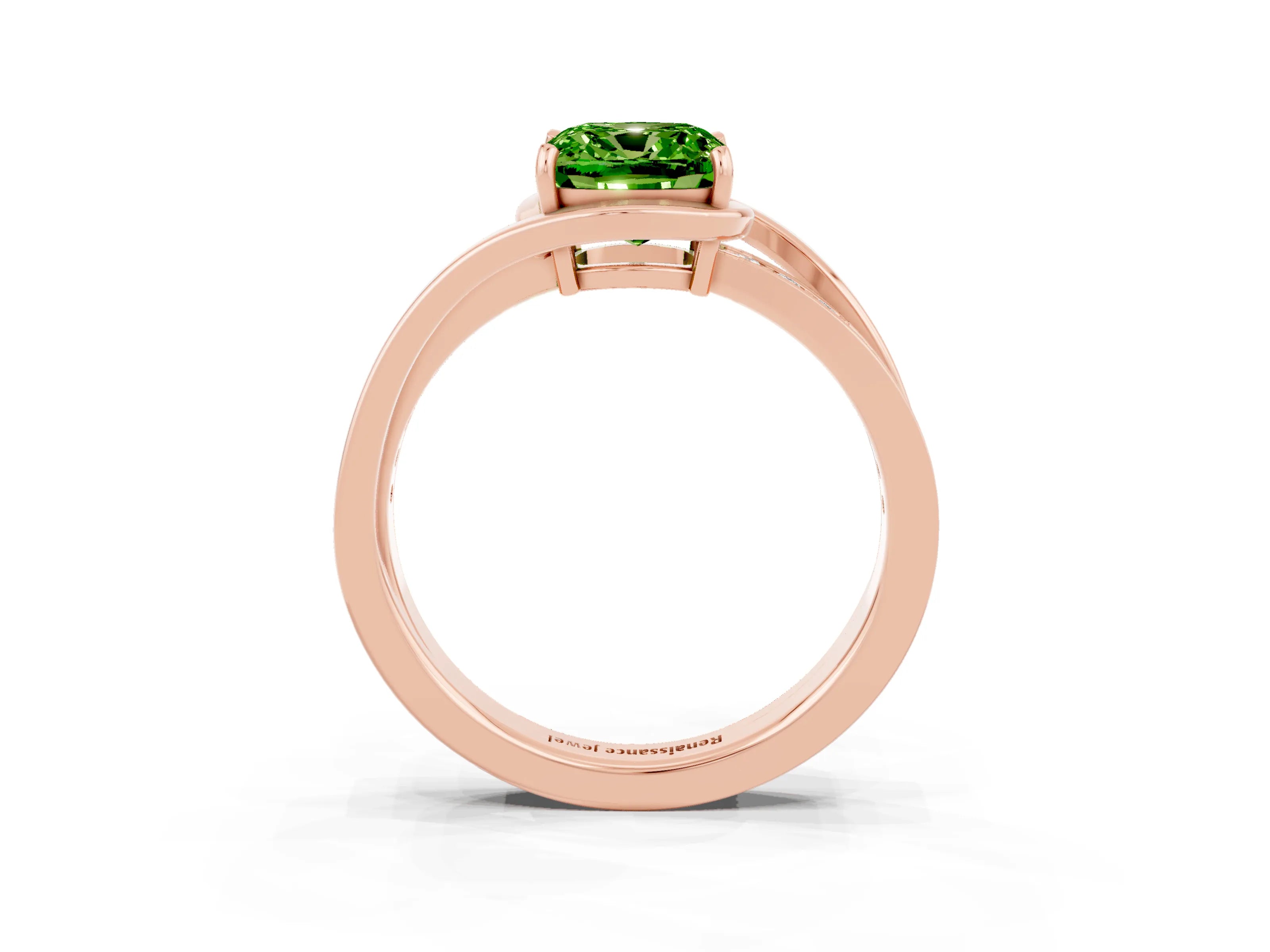 Rose gold Cushion Cut Peridot Solitaire Ring with Split Shank and Prong Setting_3
