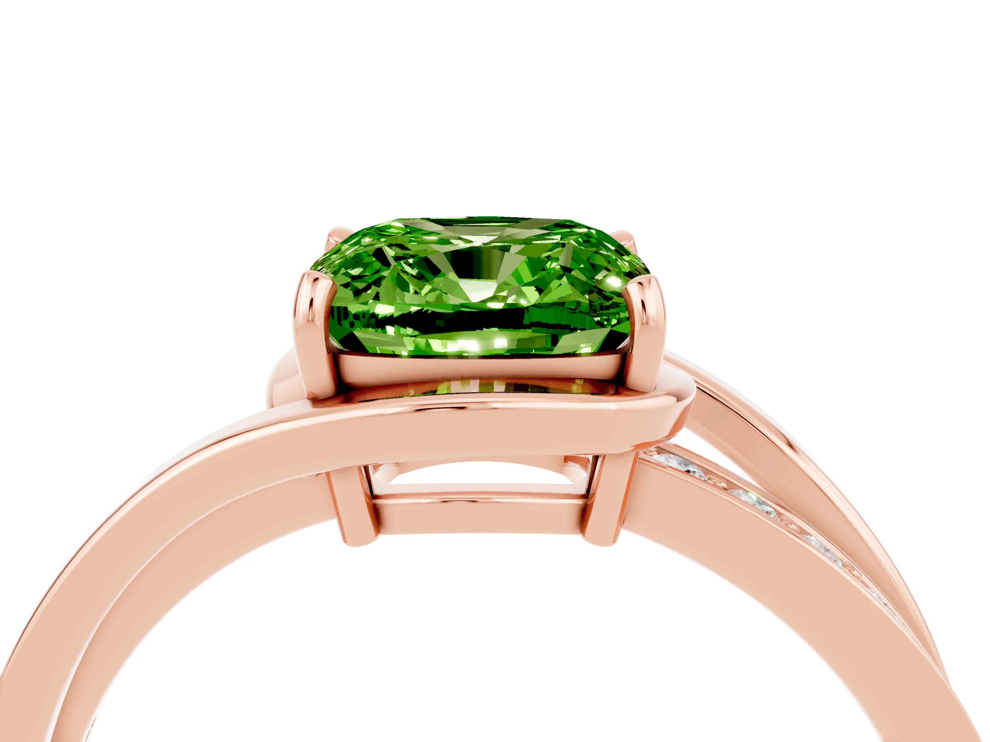 Rose gold Cushion Cut Peridot Solitaire Ring with Split Shank and Prong Setting_4