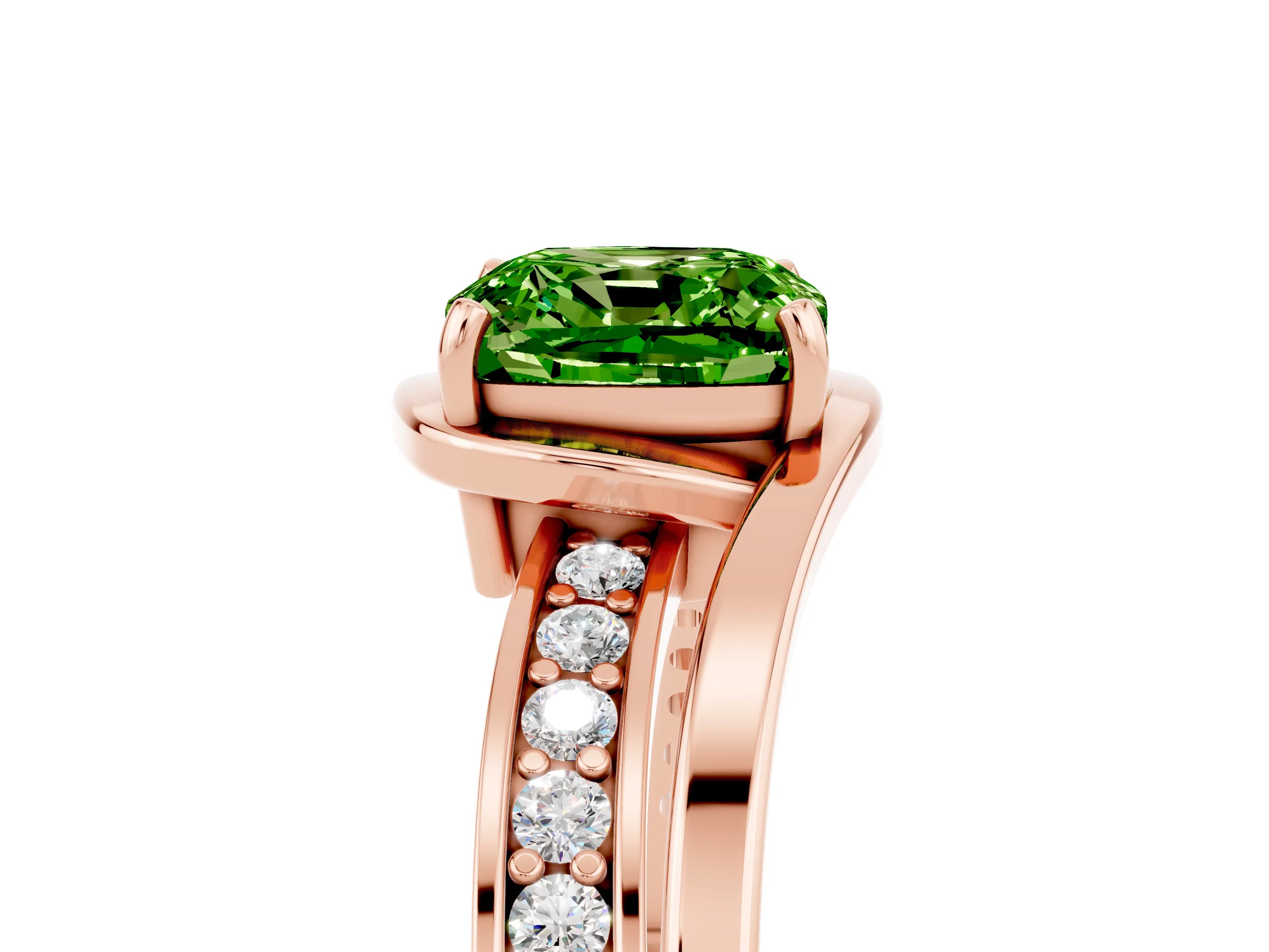 Rose gold Cushion Cut Peridot Solitaire Ring with Split Shank and Prong Setting_5