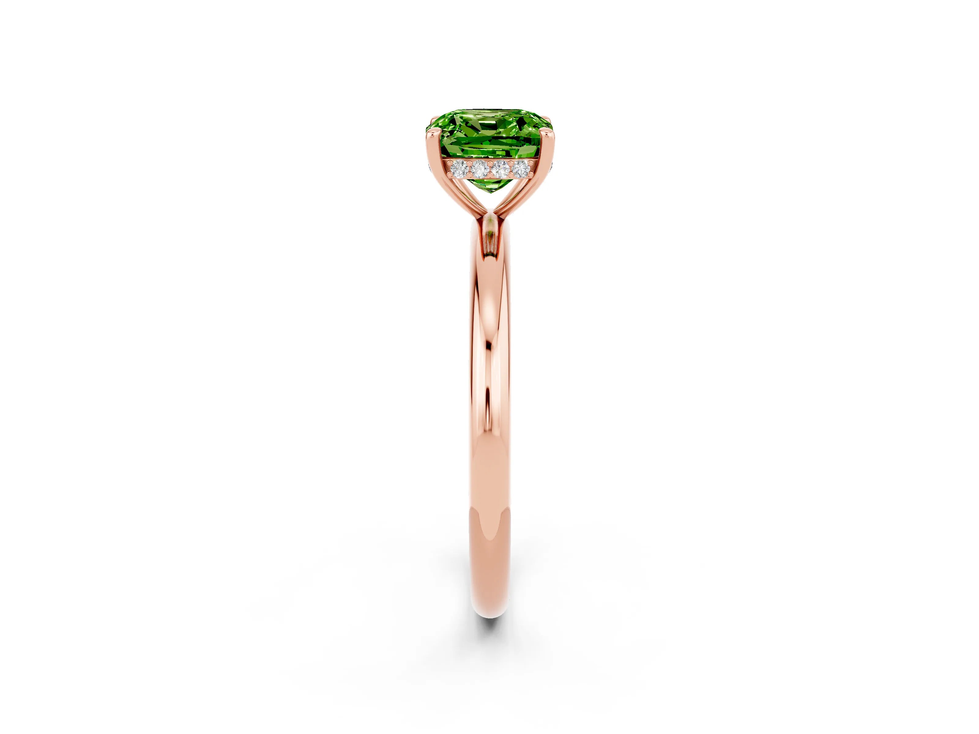 Rose gold Cushion Cut Peridot Solitaire Ring with Thin Band and Four-Prong Setting_2