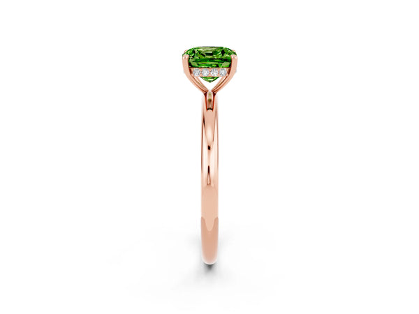 Rose gold Cushion Cut Peridot Solitaire Ring with Thin Band and Four-Prong Setting
