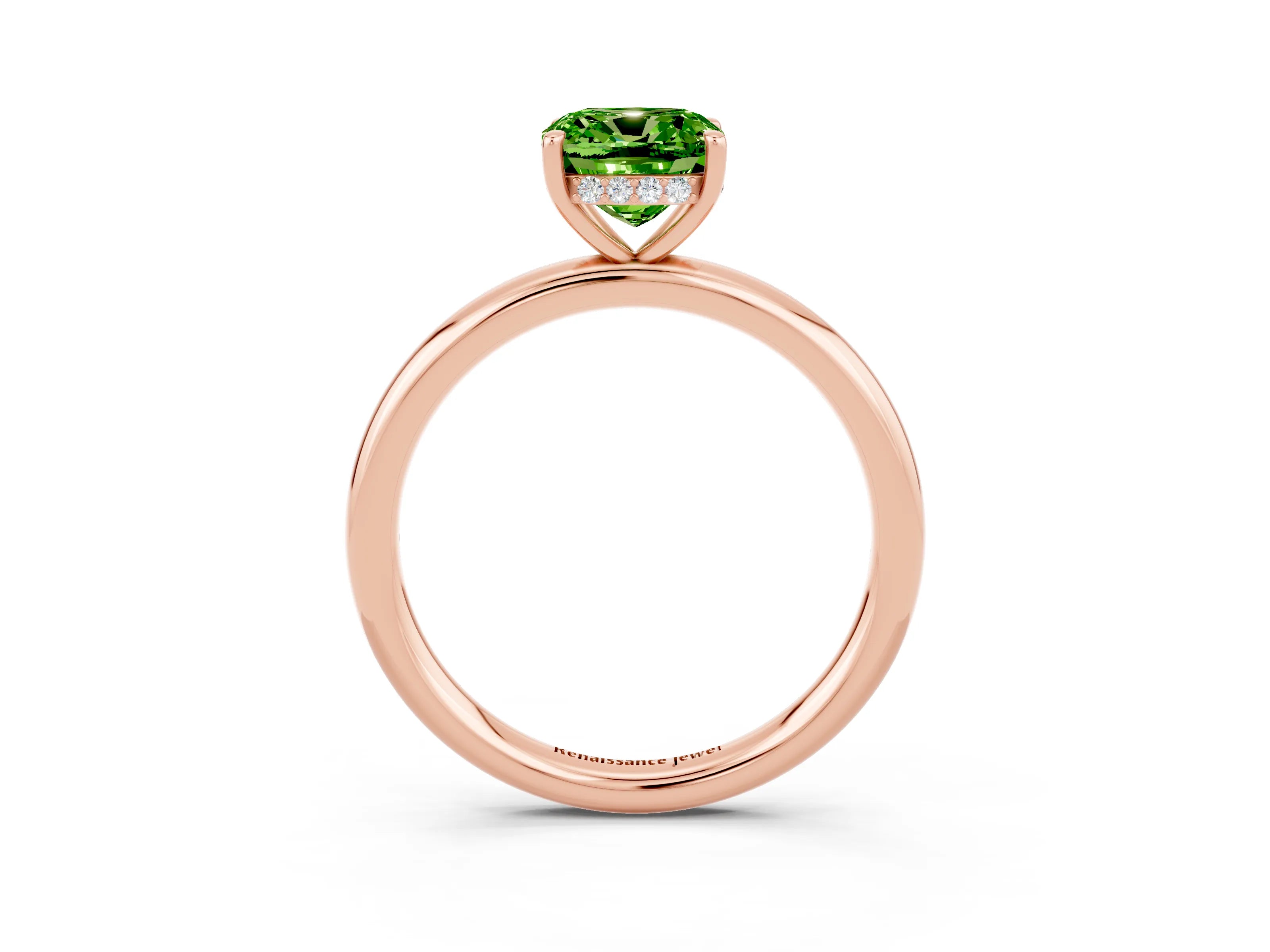 Rose gold Cushion Cut Peridot Solitaire Ring with Thin Band and Four-Prong Setting_3